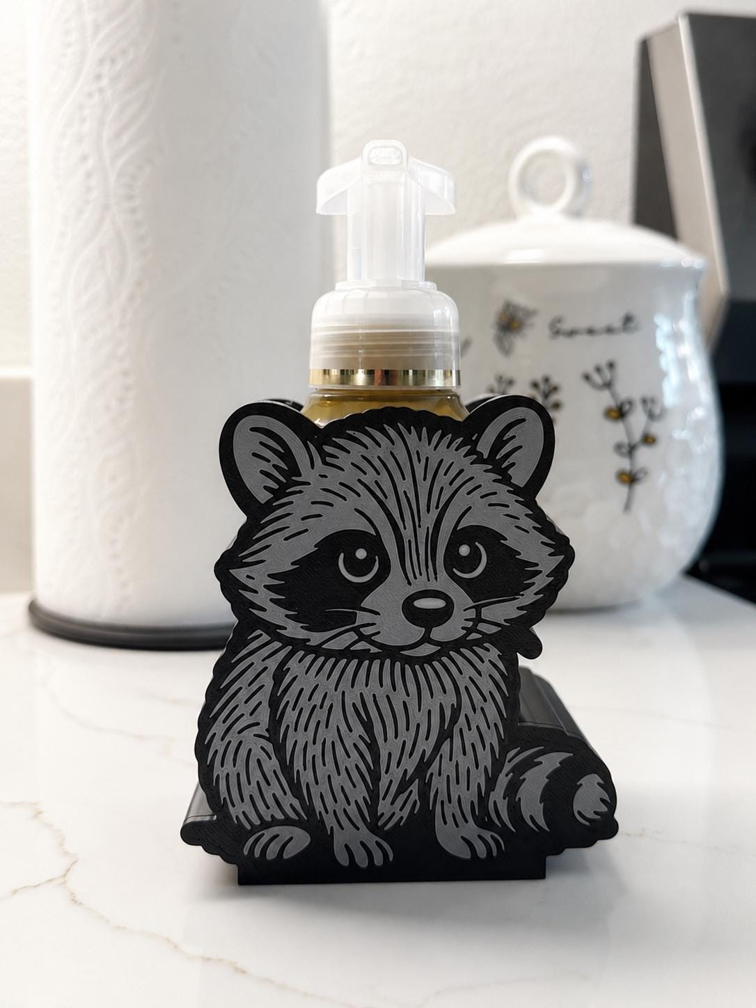 Raccoon / Trash Panda B&BW Foaming Soap Holder