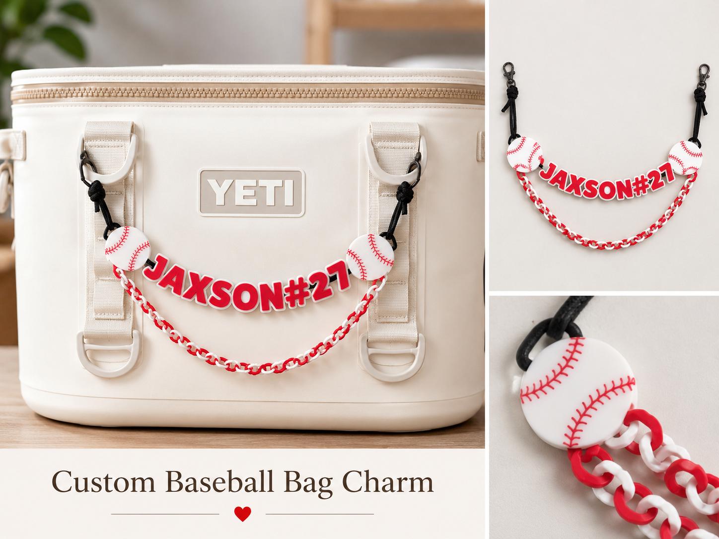 Personalized Baseball Bag Charm | Custom Player Name, Number, Team Colors