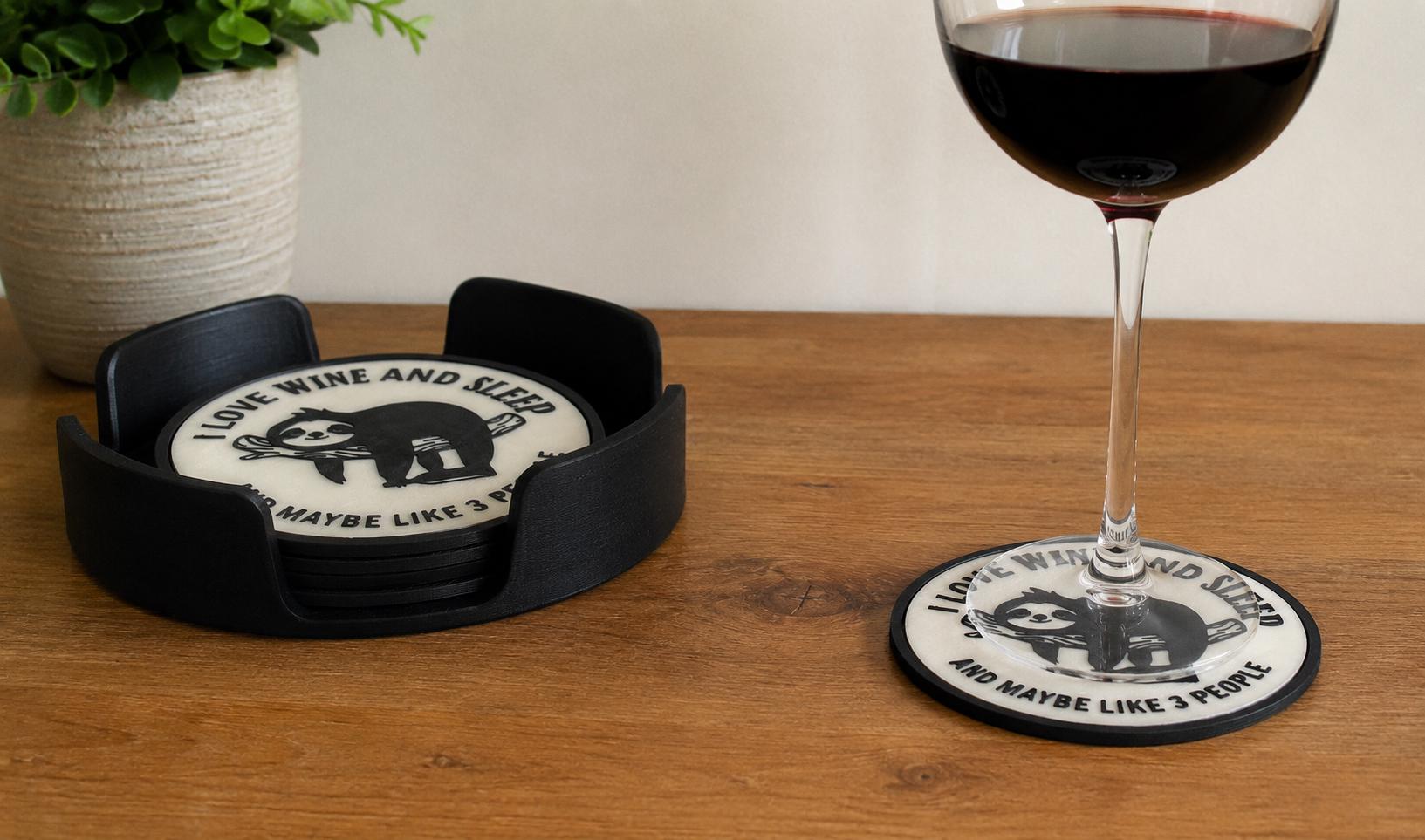 Sloth Wine Coaster Set Holder | Sloth Drink Coasters (Sets of 4 or 6)