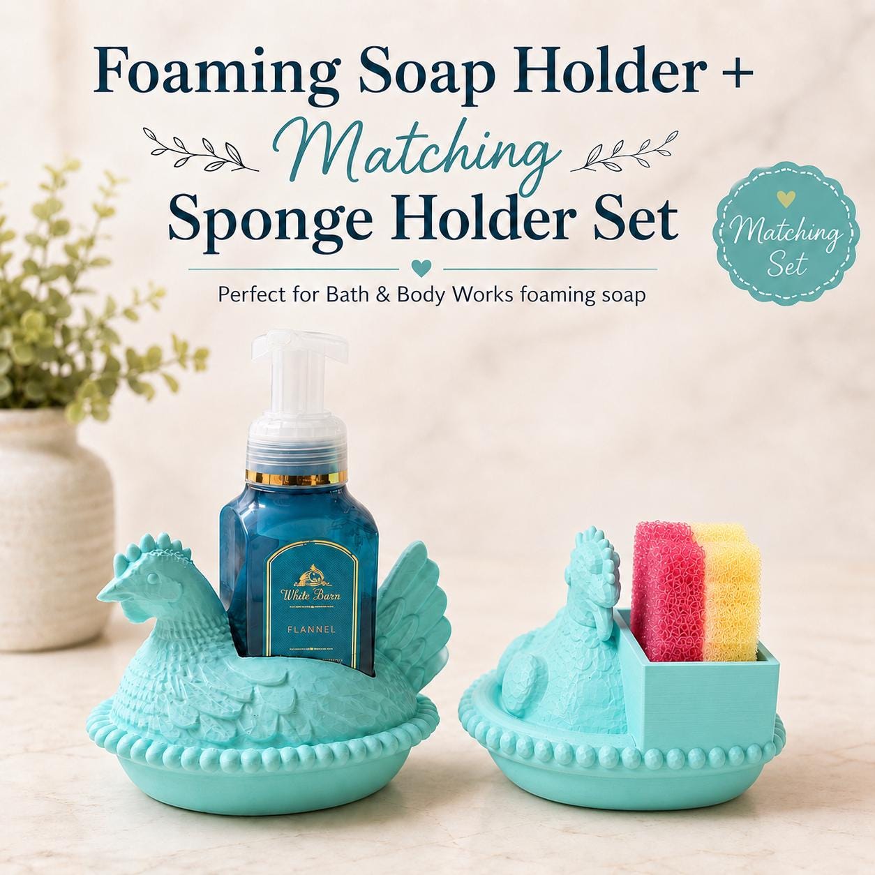 Nesting chicken | kitchen set | foaming soap holder | scrub daddy holder