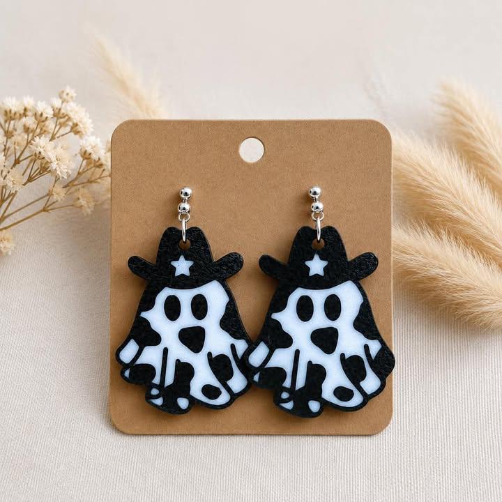 Cowboy Ghost Earrings: Spooky Western Halloween Jewelry